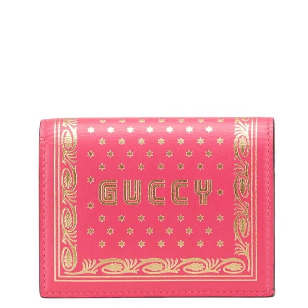 Gucci SEGA GUCCY Bifold Wallet Pink Gold Leather